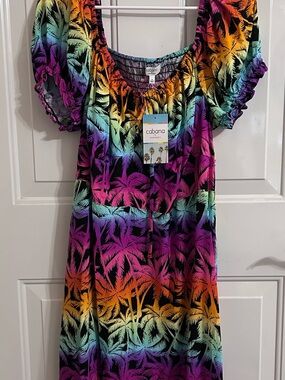 New Cabana by Crown & Ivy Vibrant Multicolor Palm Tree Design Sundress Size 1X